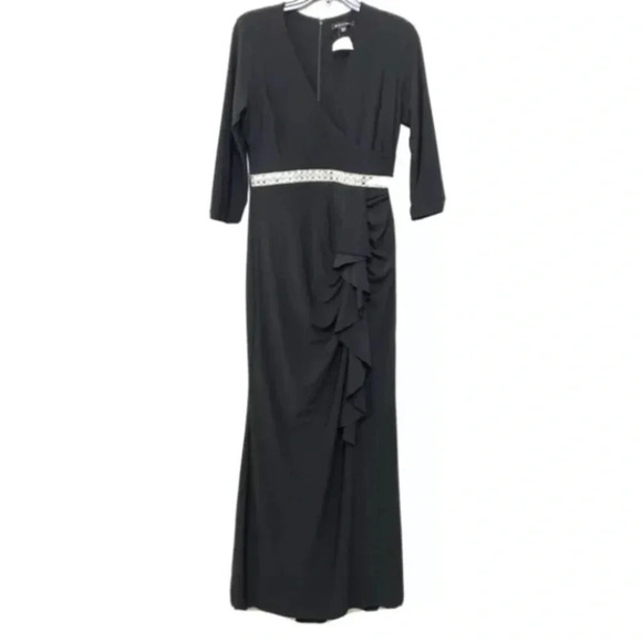 Marina Black Studded Waist Maxi Evening Dress - Picture 1 of 10